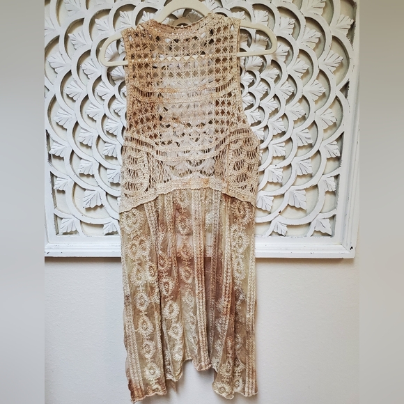 Tea Dyed Battenberg Lace And Floral Lace Boho Vest Size Medium - Picture 8 of 10